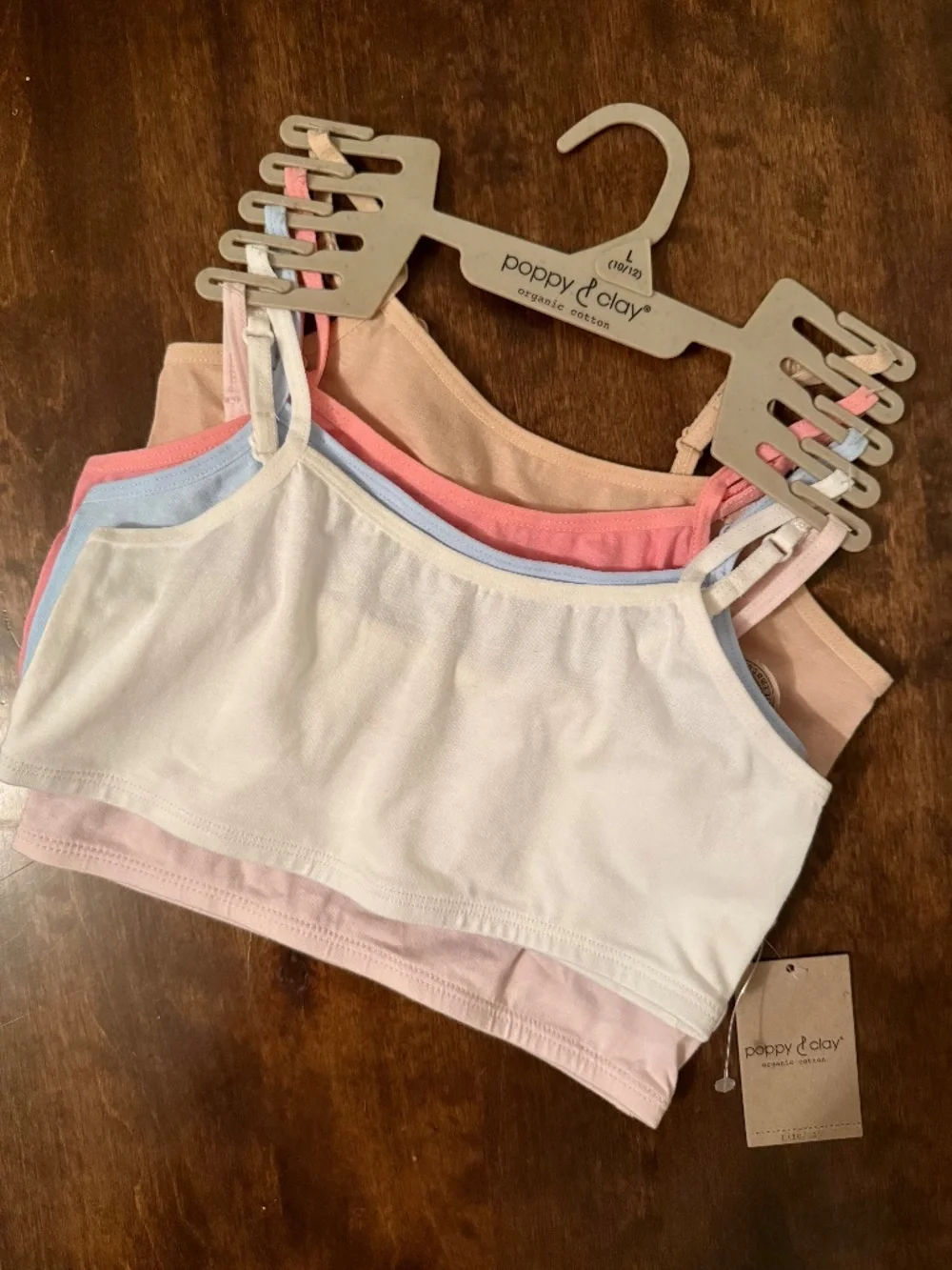 NEW Poppy & Clay organic cotton size L (10/12) girl bralettes pack of 5